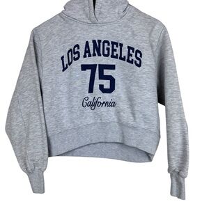 Zara girls cropped cozy Los Angeles hoodie grey sz 11/12